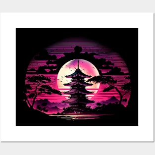 Pagoda Synthwave vibe Posters and Art